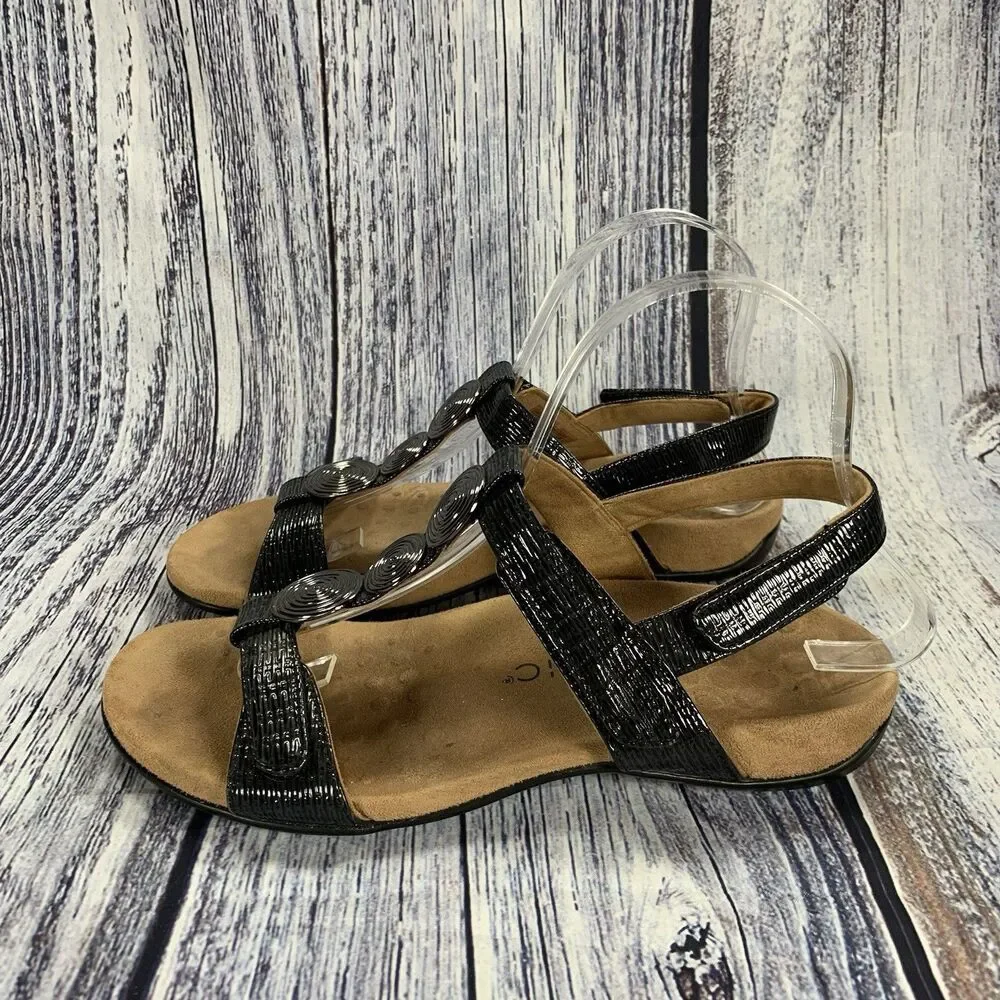 Vionic Farra II Black Patent Woven Orthodic Sandals Women’s 7